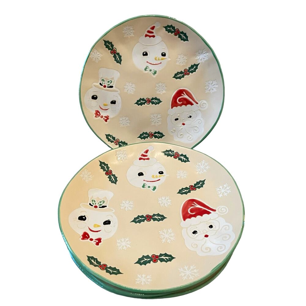 ELI + ANA Snowman Vintage Vives Salad Plate 8in Set of 4 Christmas Ceramics